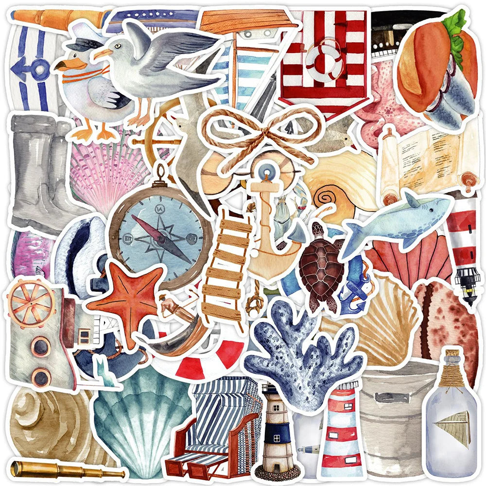Nautical Lighthouse Cartoon Stickers for Laptop, Luggage, Skateboard - 10/30/50PCS (Online Order Only)