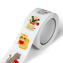 500 / roll Cute Cartoon Animal Dog Cat Sticker Gift Wrap Label Valentine's Day Decoration Self-adhesive Office Stationery (ONLINE ORDER ONLY)
