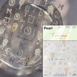 Chic Retro Rose Photo Frame Dried Flower Petal Self Adhesive Nail Art Stickers 5D Hot Stamping Relief Rhinestone Manicure Decals (Online Order Only)
