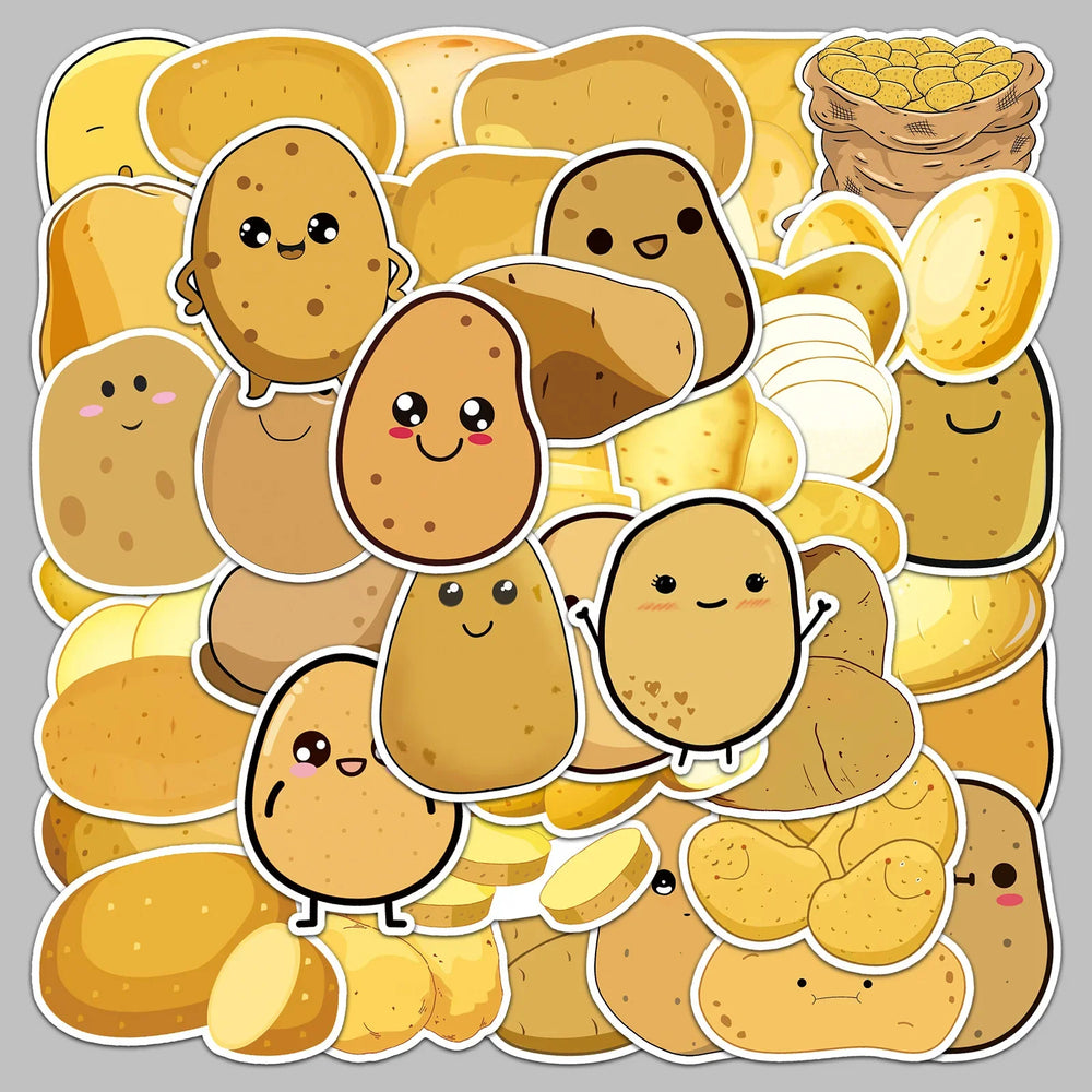 50pcs Cartoon Potato Vegetable Stickers for Helmet, Wall, DIY Decoration (Online Order Only)