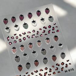 Pink Transparent Strawberry Leopard Print Metal Silver Fruit Lovely Self Adhesive Nail Art Stickers 5D Manicure Decals Wholesale (ONLINE ORDER ONLY)