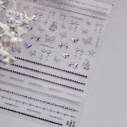 Hot Stamping Purple Line Love Heart Lace Bowknot Chain Branches Star Flower Leaf Butterfly Plant Flower Nail Art Stickers Decals (Online Order Only)