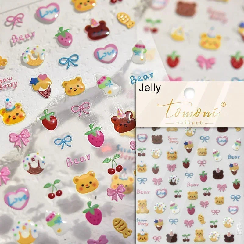 Lovely Dog Puppy Dream Heart Flower Star Pizza Food Sugar Skewers Strawberry Desserts Adhesive Nail Art Stickers Manicure Decals (Online Order Only)