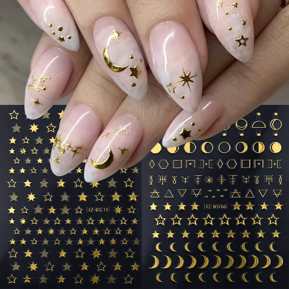 1pc 3D Gradient French Nail Stickers with Crown & Tassel Design Gold Silver Lines Self-Adhesive Nail Art Waterfall Manicure Foil (Online Order Only)