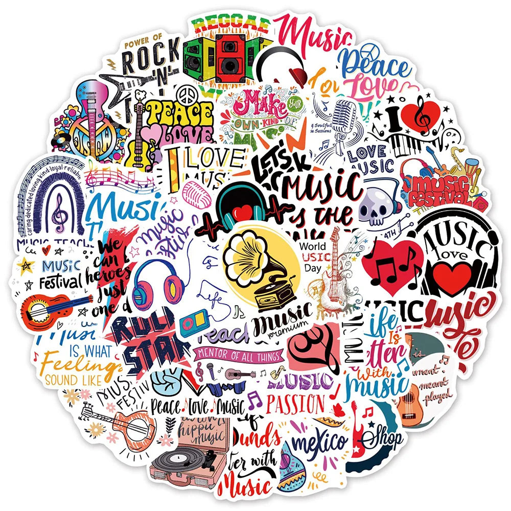 10/30/50PCS Kawaii Rock Stickers Music Retro Band Decal Skateboard Phone Laptop Luggage Bike Notebook Graffiti Sticker Kid Toy (Online Order Only)