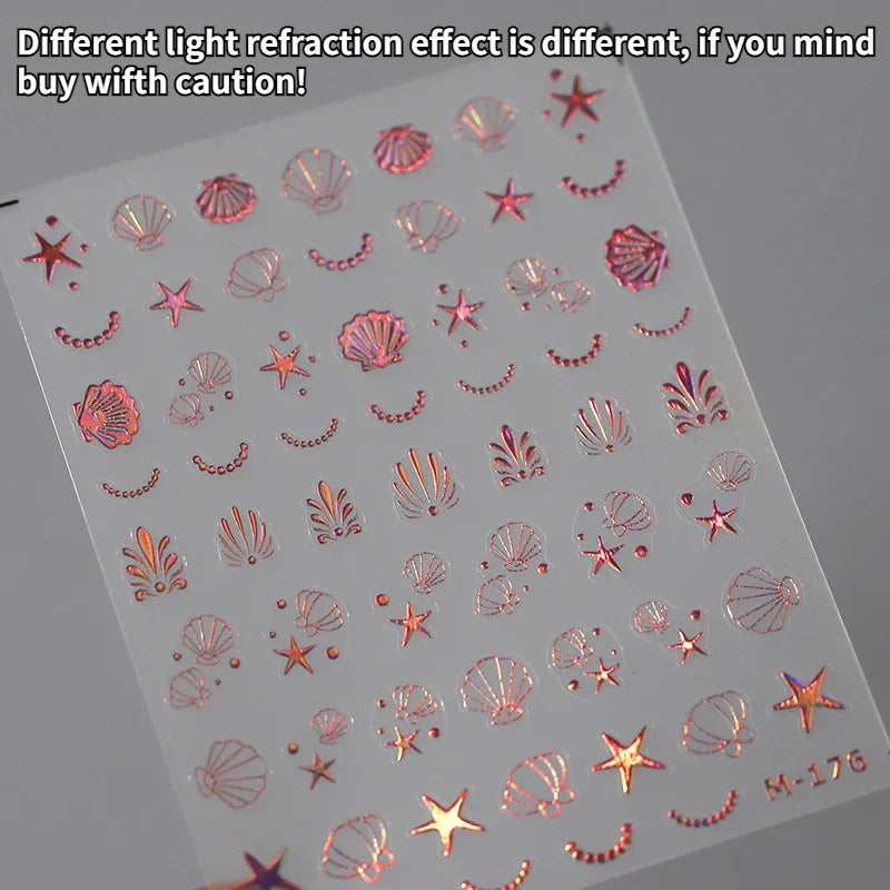 Shiny Laser Constellation Totem Pink Blue Gold Silver Shell Starfish Moon Star 3D Self Adhesive Nail Art Sticker Manicure Decals (ONLINE ORDER ONLY)