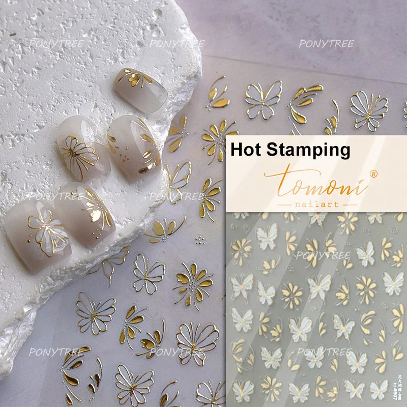 Butterfly Peach Blossom Flowers Lantern Star Tassel Pendant Gold Hot Stamping Self Adhesive Nail Art Stickers Manicure Decals (ONLINE ORDER ONLY)