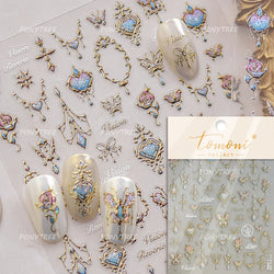 Shiny Butterfly White Pink Purple Romantic Animals Retro Photo Frame Chic Delicate Adhesive Nail Art Stickers 5D Manicure Decals (ONLINE ORDER ONLY)