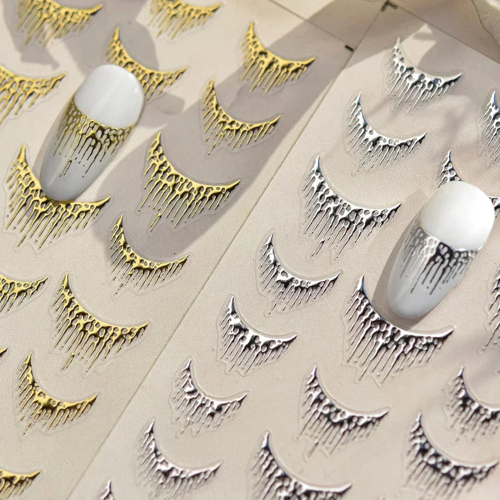 French Romantic Tassel Crescent Moon Laser Charming Gold Silver Arc Self Adhesive Nail Art Stickers Hot Stamping Manicure Decals (Online Order Only)