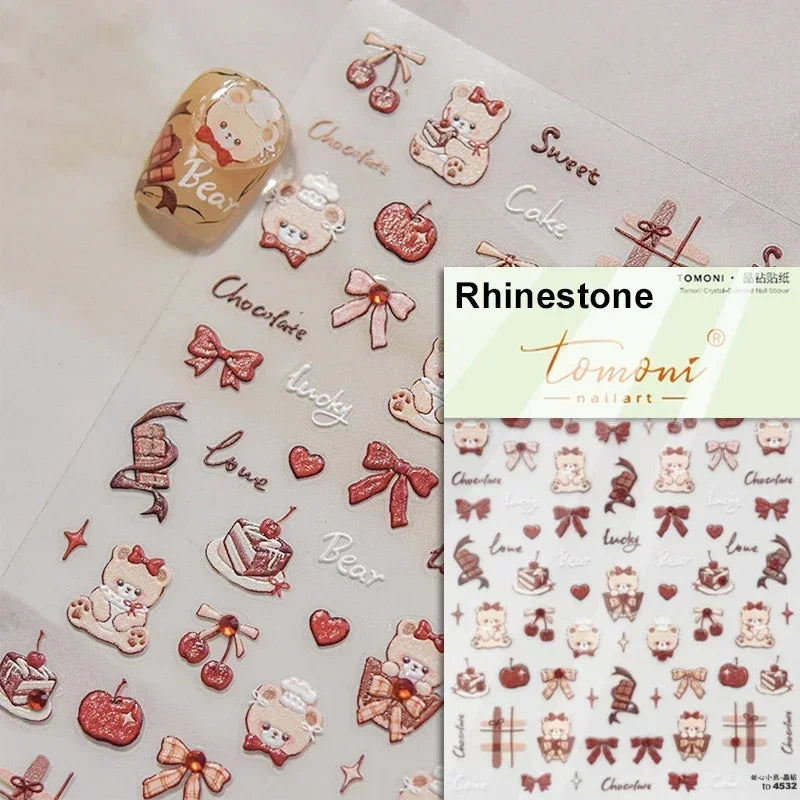 Cute Bowknot Dog Puppy Bear Strawberry Cake Fruit Juice Coffee Desserts Corgi Cherry Adhesive Nail Art Stickers Manicure Decals (ONLINE ORDER ONLY)