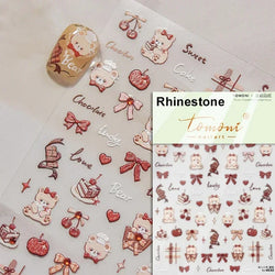 Cute Bowknot Dog Puppy Bear Strawberry Cake Fruit Juice Coffee Desserts Corgi Cherry Adhesive Nail Art Stickers Manicure Decals (ONLINE ORDER ONLY)
