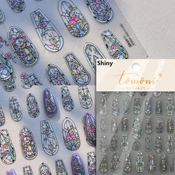 Retro Shiny Glazed Rococo Flower Window Dreamy Butterfly Geometric Frame Stamp Embossed Reliefs Nail Art Stickers Manicure Decal (Online Order Only)