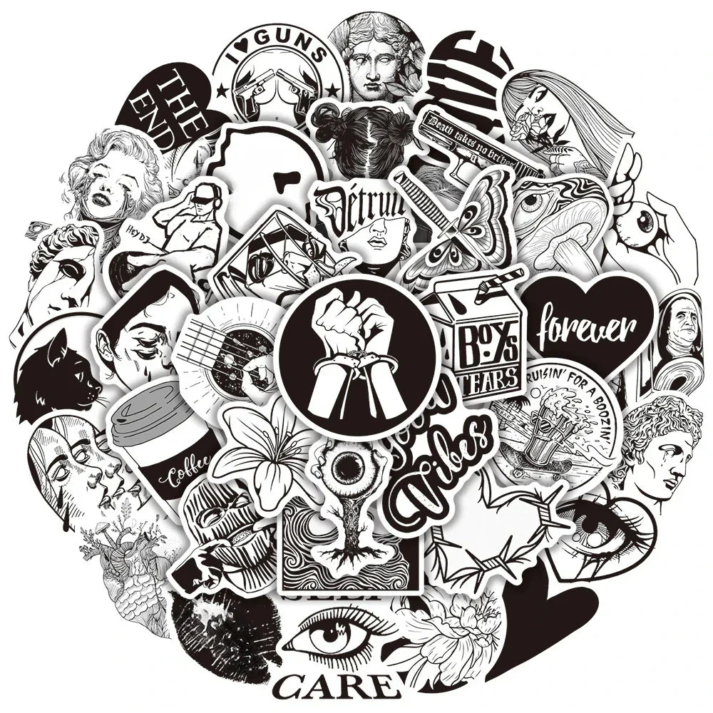 Aesthetic Black Graffiti Stickers for DIY Scrapbooking, Suitcase, Water Bottle, Phone, Laptop, Guitar, Skateboard (10/25/50pcs) (Online Order Only)