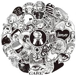 Aesthetic Black Graffiti Stickers for DIY Scrapbooking, Suitcase, Water Bottle, Phone, Laptop, Guitar, Skateboard - 10/25/50pcs (Online Order Only)