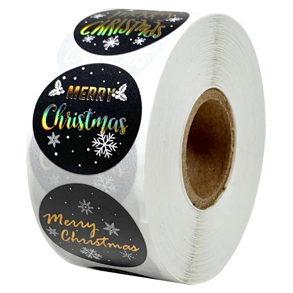 100-500Pcs Merry Christmas Stickers Seal Labels Gold Silver 1 Inch Round Stickers For Handmade Sticker Card Box Package Labels (ONLINE ORDER ONLY)