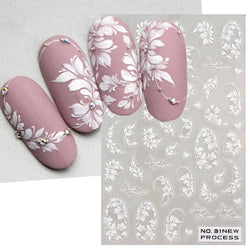 White Lace Flower Nail Art Sticker Acrylic Floral Charm Adhesive Sliders Elegant Wedding Bride Simple Line Design Manicure Decal (Online Order Only)