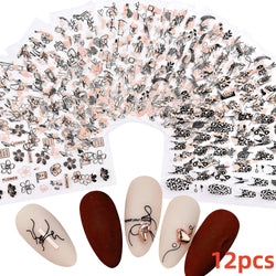 12Pcs 3D Golden Red Glitter Heart Love Nail Sticker Valentine Self Adhesive Cartoon Decal Geometry Lines Stripe Slider Manicure* (ONLINE ORDER ONLY)