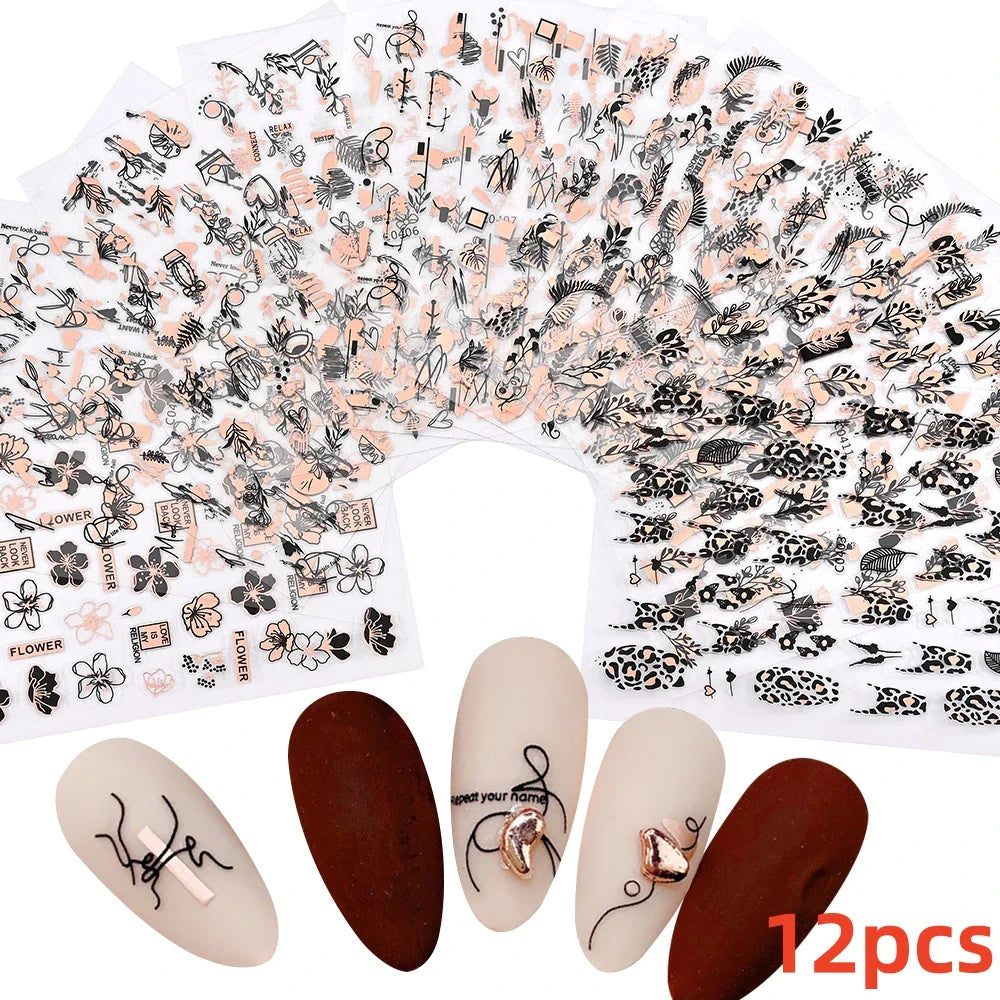 12PCS White Flowers Leaves 3D Nail Stickers Star/Moon/Sun Nail Art Decoration Decals Geometric Flower Stickers Nail Art Supplies (ONLINE ORDER ONLY)