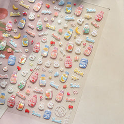 Cute Bowknot Rabbit Fruit Juice Beverage Drink Strawberry Peach Banana Adhesive Nail Art Decoration Stickers Manicure Decals (ONLINE ORDER ONLY)