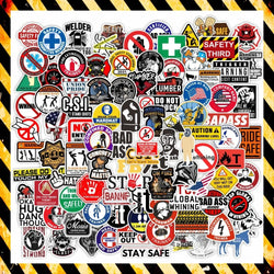 Safety Helmet Warning Stickers Vinyl Decals for Snowboard Laptop Luggage Car Fridge Decor (10/30/50/100 Pcs) (Online Order Only)