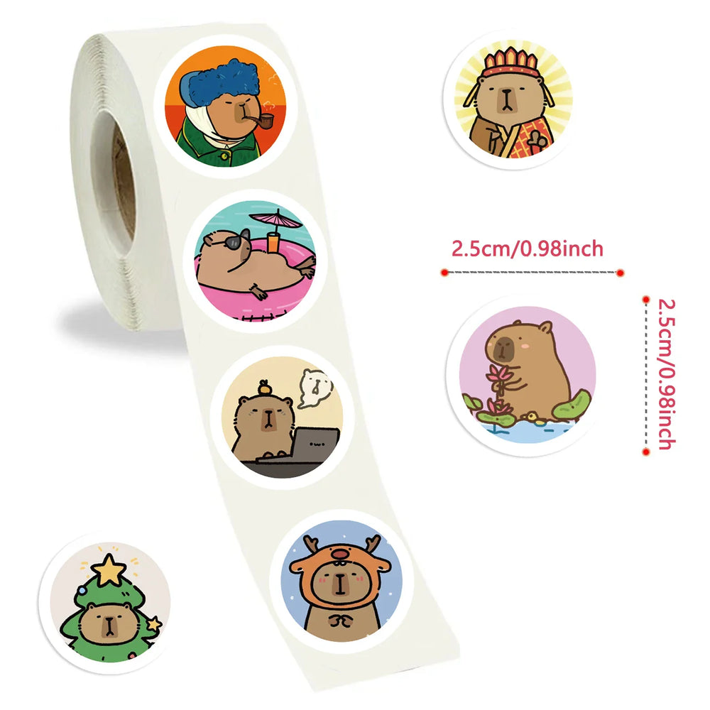 500PCS Round Cartoon Capybara PVC Graffiti Sticker Sticky Aesthetic Decorative Scrapbook DIY Child Phone Stationery Supply (ONLINE ORDER ONLY)