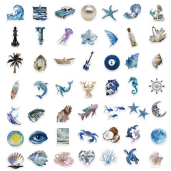 10/30/50PCS Silver Blue Sea PVC Sticker Aesthetic Decoration Scrapbooking Korean Stationery Hand Accounting Supplies for Kids (ONLINE ORDER ONLY)