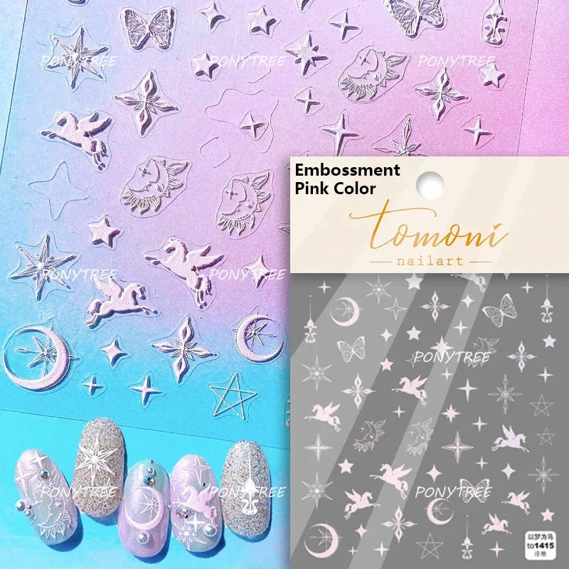 Colorful Geometric Gem Wing Love Heart Bowknot Moon Star Figure Totem Line Retro Self Adhesive Nail Art Stickers Manicure Decals (ONLINE ORDER ONLY)