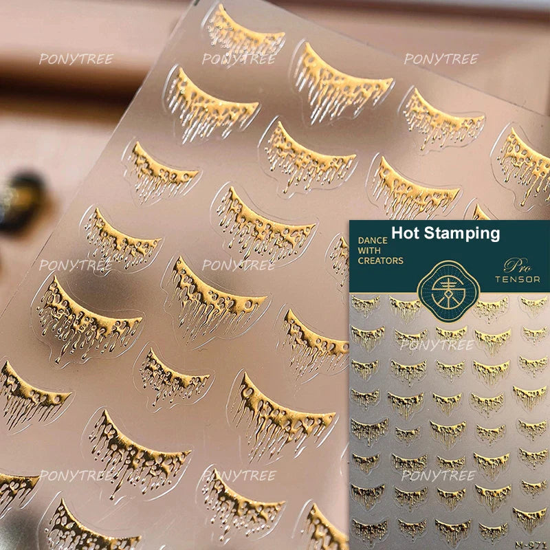 French Style Bronzing Arc Lava Metal Flow Curvy Delicate Punk Charming Self Adhesive Nail Art Stickers Manicure Decals Wholesale (Online Order Only)
