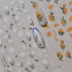 Antique Changle Flower Chrysanthemum Jade Pendant Feathers Green Leaf Adhesive Nail Art Stickers Flat Embossment Manicure Decals (Online Order Only)