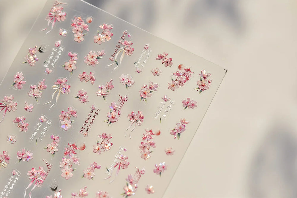 Antique Pear Blossom Peach Blossom Flower Swallow Pattern Adhesive Nail Art Stickers Spring Vibrant and Lively Manicure Decals (ONLINE ORDER ONLY)
