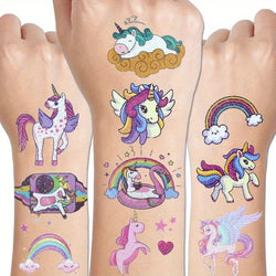 14 Sheets Glittering Unicorn Tattoo Stickers for Personalized Decoration, Temporary Tattoos for Children Kids (Online Order Only)