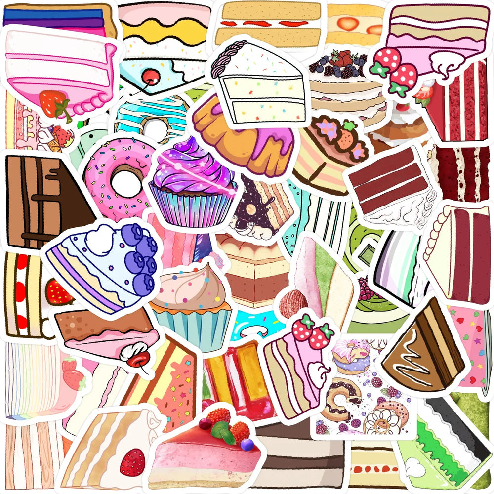 50pcs Cartoon Cake Dessert Stickers for Helmet, Desktop, Wall Decoration (ONLINE ORDER ONLY)