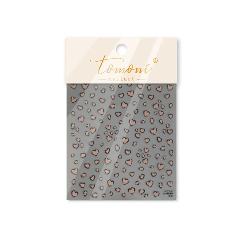 Flat Small Pink Brown Halo Dyeing Love Heart Geometric Leopard Shiny Jelly Chic Embossed Relief Nail Art Stickers Manicure Decal (Online Order Only)