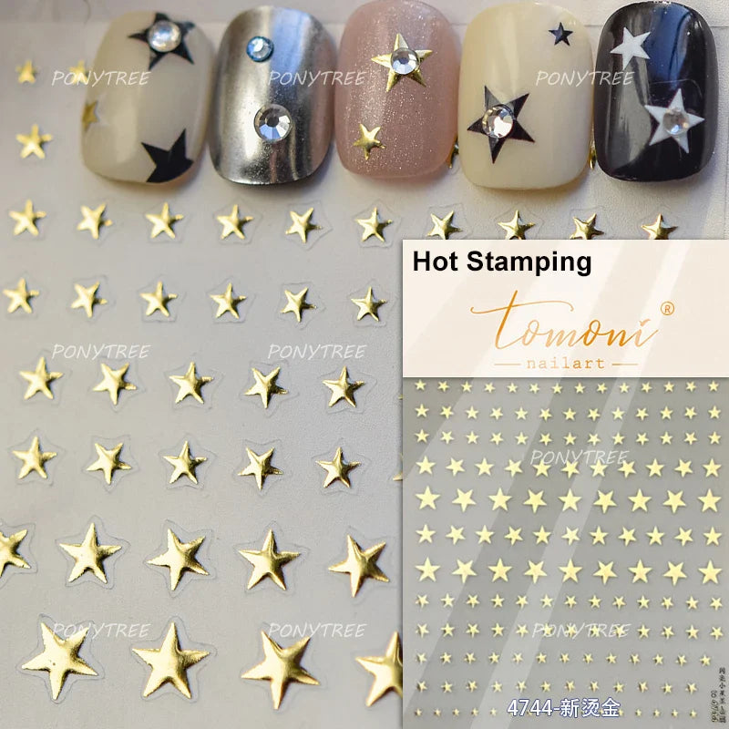 Punk Star Shiny Laser Five-pointed Star White Black Pink Hollow Out Delicate Sparkle Adhesive Nail Art Stickers Manicure Decals (ONLINE ORDER ONLY)
