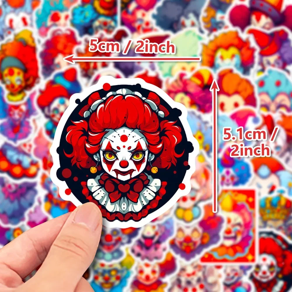 10/50Pcs Vintage Clown Stickers For Phone Suitcase Guitar Car Helmet Craft Supplies Scrapbooking Material Cartoon Sticker Pack (ONLINE ORDER ONLY)