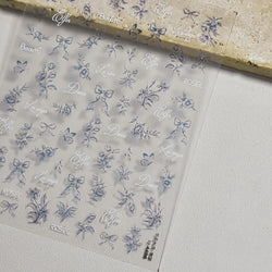 Brown Blue White Hand Drawn Sketch Plants Leaves Bowknot Butterfly Flowers Adhesive Nail Art Decoration Stickers Manicure Decals (Online Order Only)