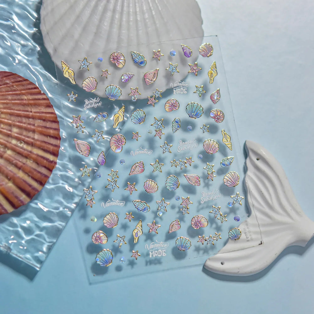 Beach Colourful Conch Dolphin Shell Starfish Jellyfish Star Summer Sea Wave Vacation Mode Water Bubble Nail Art Stickers Decals (Online Order Only)