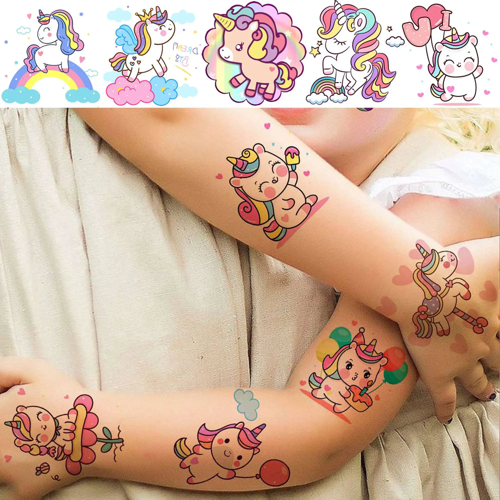 50 PCS Cute Unicorn Temporary Tattoos For Girls Kids Face Waterproof Fake Tattoo Sticker Cartoon Birthday Gifts Tatoos Body Art (ONLINE ORDER ONLY)