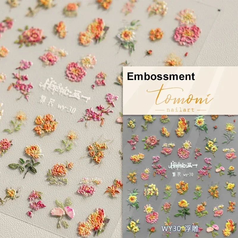 Retro Rose Gold Photo Frame Dried Flower Delicate Totem 3D Self Adhesive Nail Art Stickers 5D Shiny Rhinestone Manicure Decals (ONLINE ORDER ONLY)