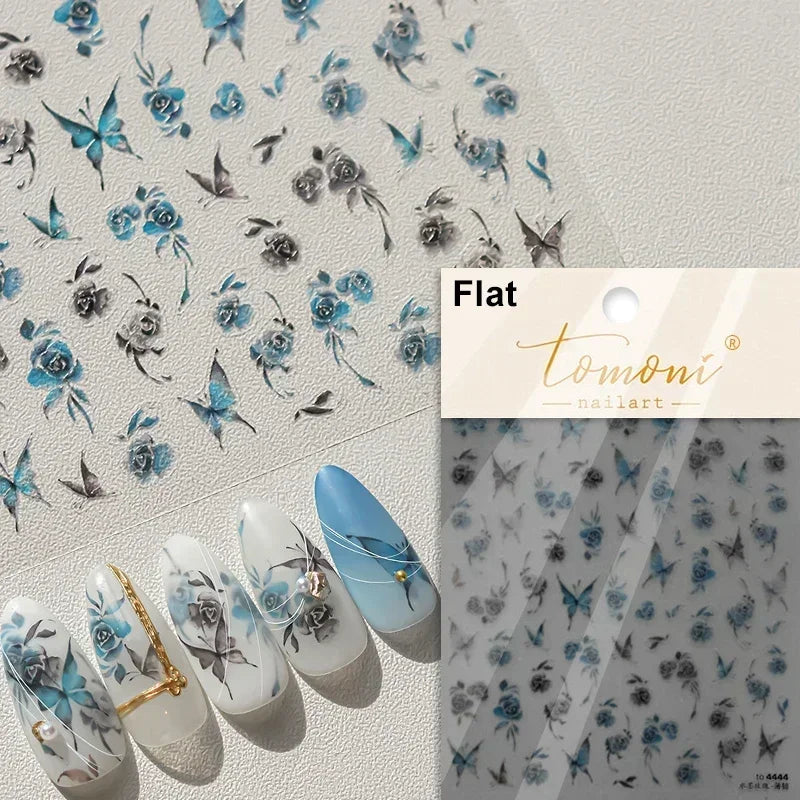 Pale Flower Bouquet Label Bowknot Stationery Sunflower Daisy Leaf 3D Self Adhesive Nail Art Stickers Rhinestone Manicure Decals (Online Order Only)