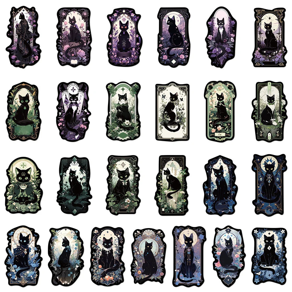10/30/50pcs Gothic Dark Black Cat Moon Aesthetic Stickers Cool Goth Decals Skateboard Laptop Phone Car Decoration Sticker Toys (ONLINE ORDER ONLY)