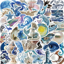 50pcs Vintage Blue Marine 3D Aesthetic Vinyl Stickers for DIY, Journal, Guitar, Motorcycle, Computer (ONLINE ORDER ONLY)