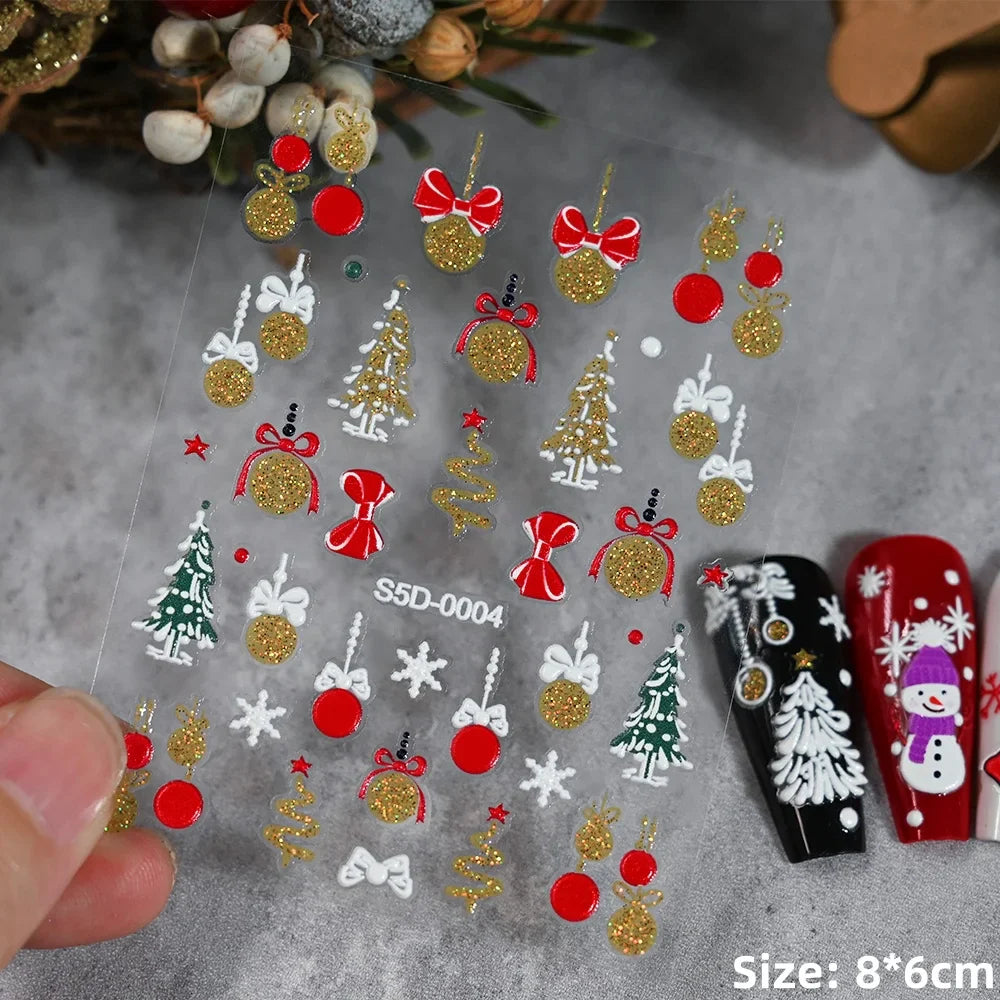 5D Embossed Gingerbread Man Nail Art Sticker Cute Christmas Winter Santa Claus Snowflake Elk Engraved Slider Manicure Decoration (ONLINE ORDER ONLY)