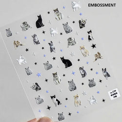 White Halo Dyeing Cat Face Cup Black Orange Toy Umbrella Love Heart Kitty Cake Embossed Relief Nail Art Stickers Manicure Decals (ONLINE ORDER ONLY)