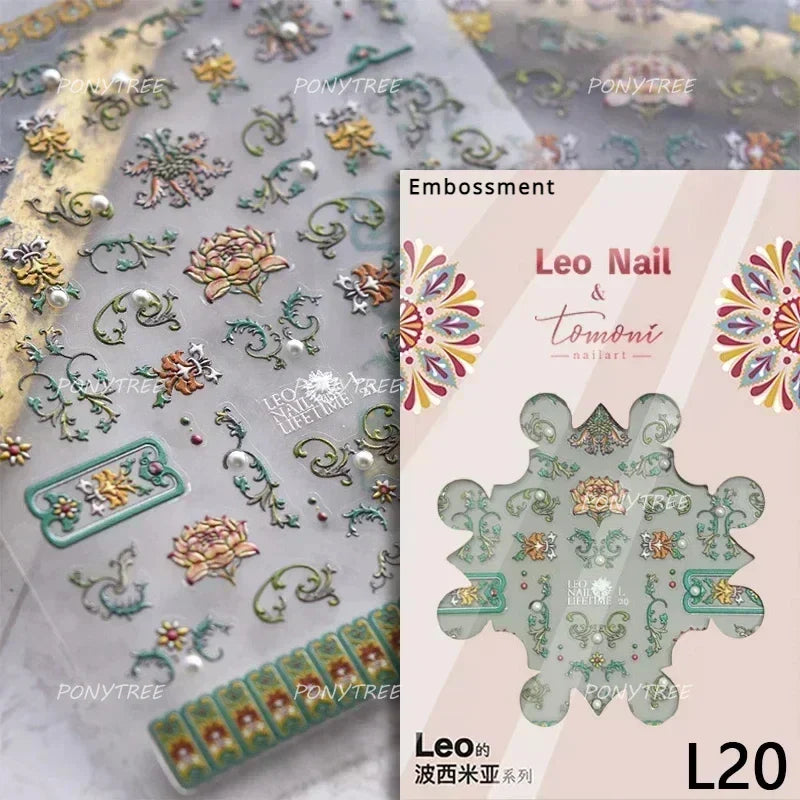 Chic Lavender Tulip Flower Bowknot Totem Center Symmetric Pattern Daisy Line Gird Self Adhesive Nail Art Stickers Manicure Decal (ONLINE ORDER ONLY)
