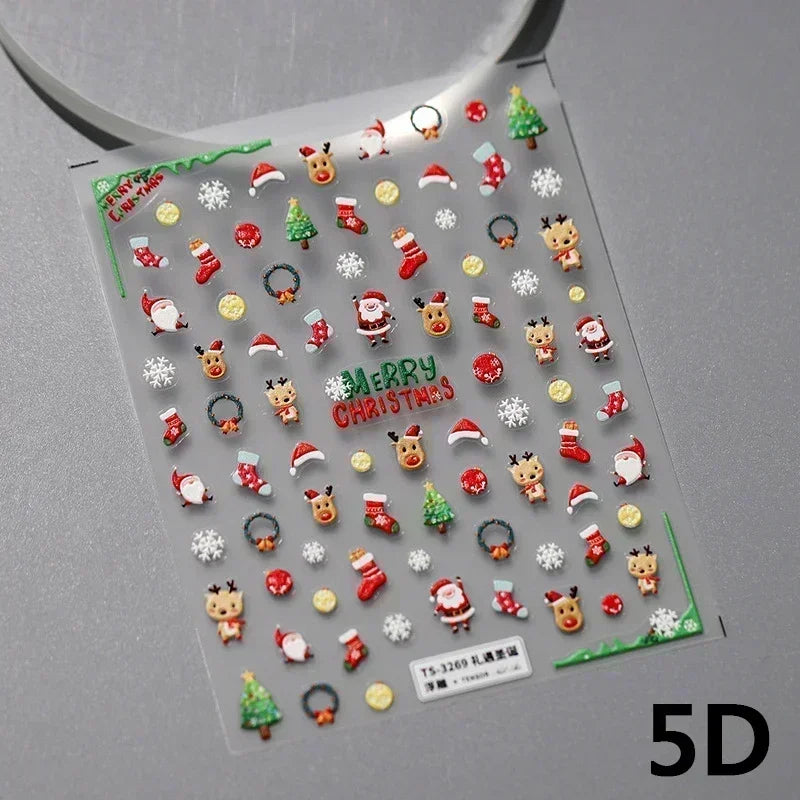 Snowman Apple Stars Gift Bell Snowflake Christmas Tree 3D Jelly Self Adhesive Nail Art Stickers Santa Claus Xmas Manicure Decals (ONLINE ORDER ONLY)