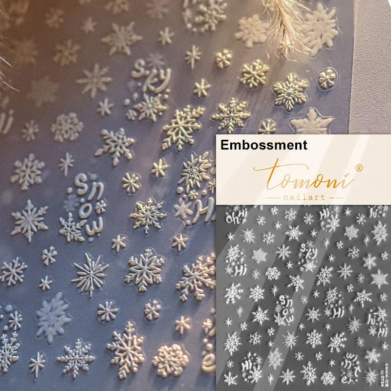 Dressy Embossment Colorful Gradient Snowflakes Laser Silver Christmas Tree Winter Bowknot Santa Nail Art Stickers Manicure Decal (Online Order Only)