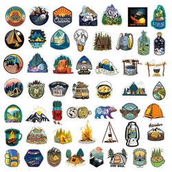 10/30/50/100pcs Outdoor Hiking Camping Stickers Cartoon Decal Skateboard Phone Laptop Car Luggage Bike Cool Waterproof Sticker (Online Order Only)