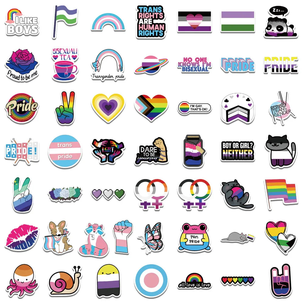 50/100pcs Gay Pride Stickers Rainbow Stickers in Bisexual Stuff Colorful LGBTQ Sticker for Water Bottle Laptop Motor Phone (ONLINE ORDER ONLY)