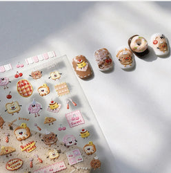 Toast Butter Brioche Bread Dim Sum Cookie Cherry Pudding Food Fork Doughnut Relief Adhesive Nail Art Stickers Manicure Decals (ONLINE ORDER ONLY)